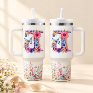Floral Initial Tumbler